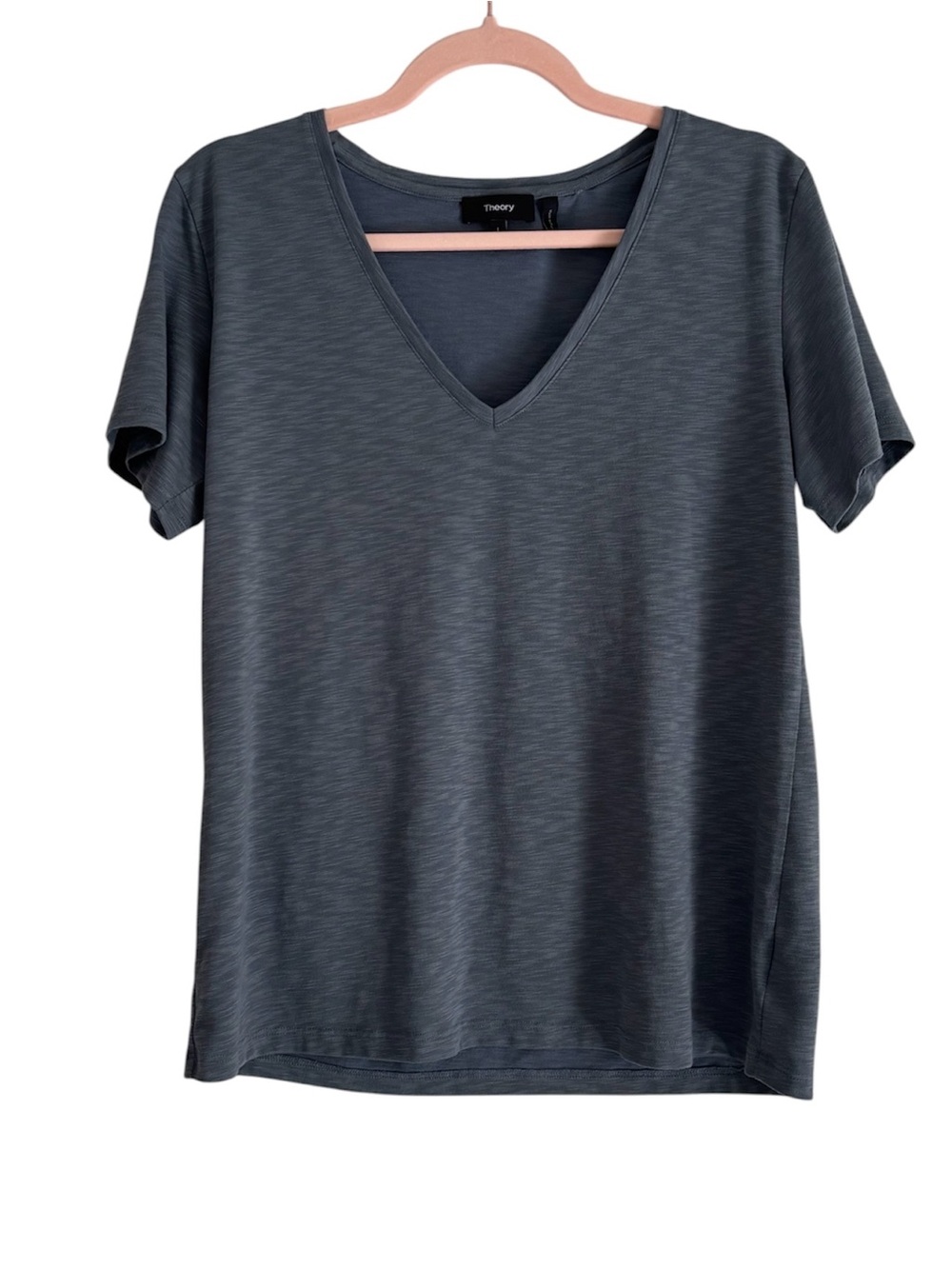 Theory Women's V-Neck Short Sleeve Top - Slate Gray